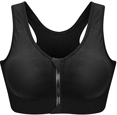 CARETOO Donna Reggiseno Sportivo Senza Ferretto con Chiusura Frontale per Ginnastica Corsa Jogging Yoga Nero, M
