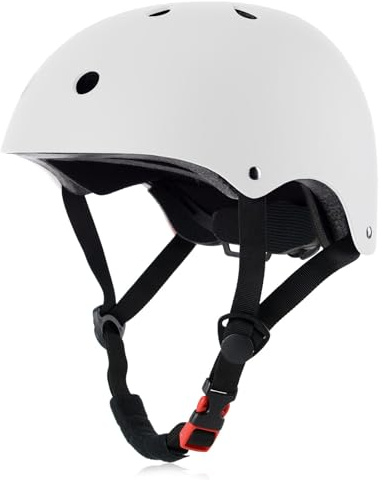 OUWOR Youth Skateboard Bike Helmet for Boy and Girl, Lightweight Adjustable, Multi-Sport for Bicycle Skate Scooter (White, Medium)