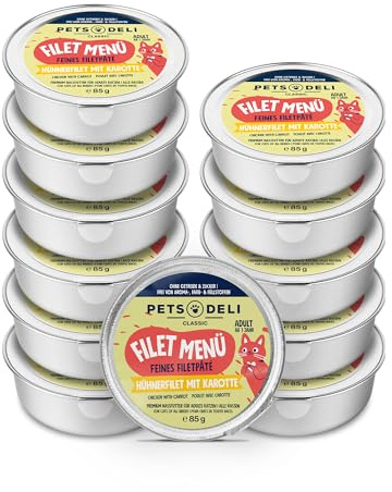 Pets Deli Filet Menü Nassfutter für Katzen mit Huhn, 12x85g | Hoher Anteil an Hühnerfilet, mit Hühnerleber & Karotte für wählerische Katzen, getreidefrei, ohne Zucker, Premium Qualität
