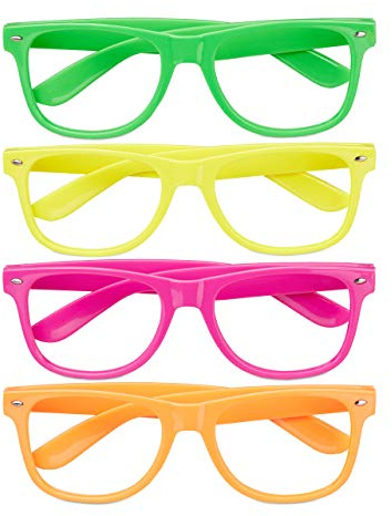 Relaxdays Partybrille 4er Set, lustige Brillen für Fasching & Karneval, Neon Brillen, One Size, HBT 4,5x14,5x15 cm, bunt