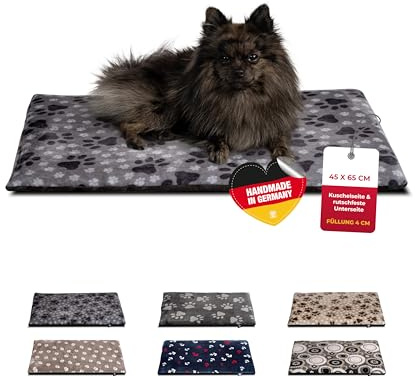 HS-Hundebett® Hundedecke XS (45x65 cm) – rutschfest & gemütlich Dank 3 cm Füllung – Perfekt fürs Sofa, Auto & Hundebox – Pfote Grau, Made in DE