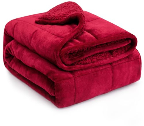 Lofus Weighted Blanket for Adults(15 lbs, 60 x 80), Queen Size Heavy Blanket Machine Washable, Soft Weighted Blankets for Stress Relief and Sleep Promotion,Burgundy