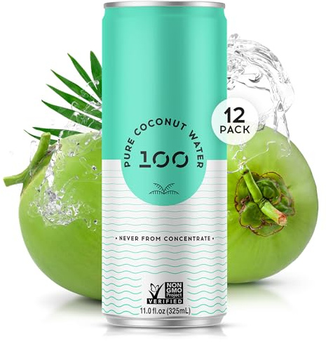100 Coconuts - 100% Pure Coconut Water - Low Calorie All-Natural Drink with Electrolytes - Naturally Sweet, no preservatives - Non-GMO, 11 fl oz, Pack of 12 (Pure Coconut Water)