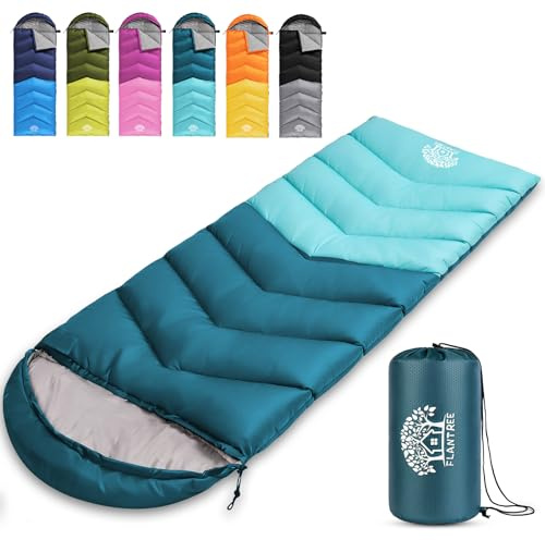Flantree Sleeping Bag 4 Seasons Adults & Kids for Camping Hiking Trips Warm Cool Weather,Lightweight and Waterproof with Compression Bag,Indoors Outdoors Activities