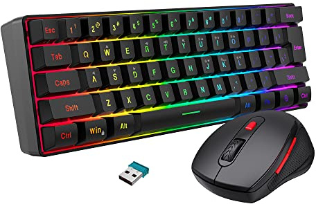 Snpurdiri 2.4G Wireless Gaming Keyboard and Mouse Combo, Include Mini 60% Merchanical Feel Keyboard, Ergonomic Design Wireless Mouse