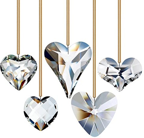 GOLDENHAITAI 5 Stück Kristallherzprisma K9 Anhänger Sonnenfänger Ornament Regenbogen Maker zum Aufhängen Fenster Dekoration Geschenke Klar 42/45/52/55mm/68mm