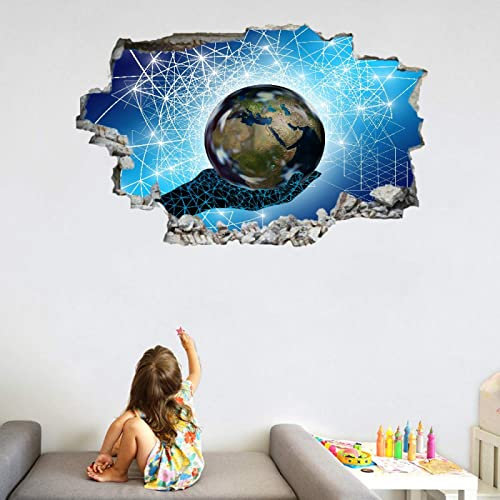 Erde 3D Wandaufkleber, Hand Durchbruch Wandtattoos Deko Wand Selbstklebend Abstrakte Kunst, Wand Aufkleber Wanddurchbruch Wandsticker für Zuhause, Badezimmer, Schlafzimmer, Wohnzimmer