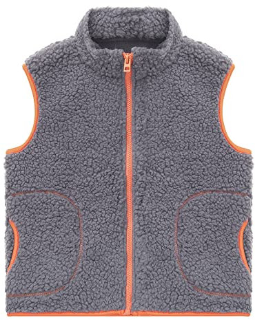 ANIMQUE Baby Kinder Verdicken Fleeceweste Jungen Mädchen Farbblock Weste Stehkragen Reißverschluss Ärmellose Winter Kinderjacke, Dunkelgrau 110