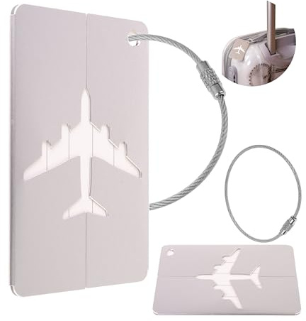 Kofferanhänger mit Adressschild, 2 Pack, in Silber, Aluminium Schild, für Flugreise, Kreuzfahrt, Metallgepäckanhänger, Namensschild Koffer, Adressanhänger, Taschenanhänger, Reise ID Etikett Aufhänger