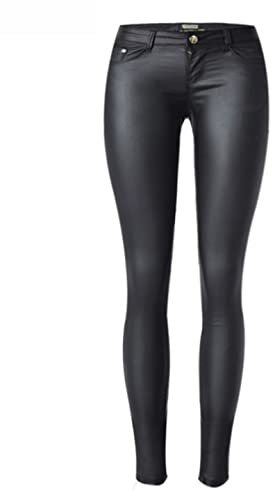Bqxxdeo Taille Basse en Cuir PU Maigre Élasticité Slim Street Wear Jeans Femmes Sexy Push Up Pantalon Crayon Noir Black 38