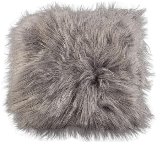 Kuhfelle Online & Nomad Lammfell Sitzauflage grau Stuhlkissen aus echtem langwolligen Island Lammfell Natur 37 x 37 cm Schaffell Auflage (grau)