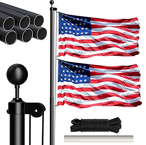 EAGLE TOP 20Ft Flag Poles for Outside House Inground with 3x5 American Flag, Heavy Duty Aluminum In Ground Flagpole,Inground Flag Poles for Residential Commercial Outdoor Garden (Black, 20FT)