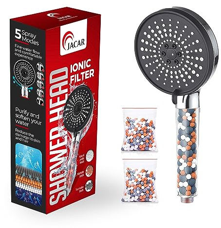 Pommeau de douche,JACAR Pommeau Haute Pression avec Filtre Economie Deau - Douchette Douche Salle de Bain à Effet Pluie avec 5 Types de Jets - Pommeau Douche Anti Calcaire Grande 120 mm Diamètre