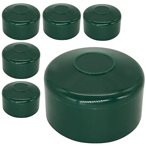 SKIR'CO (6 pcs) Fence Post Caps, Round 48.3 mm Green Plastic Caps for Round Thick-Walled Fence Posts, Fence Post Covers, Moss Green RAL 6005