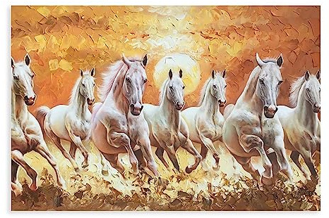 Pferde-Wanddekoration, sieben Glücksbringer, laufende Wildpferde, Wandkunst (11) Leinwandposter Wandkunst Dekor Druck Bild Gemälde für Wohnzimmer Schlafzimmer Dekoration Rahmen Stil 50 x 75 cm