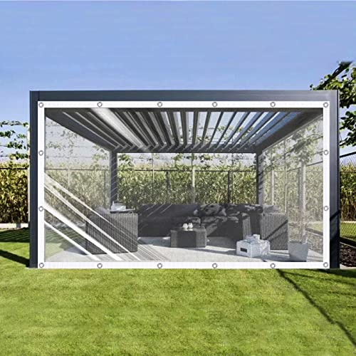 Ezcasch Plane mit Ösen Transparent Nach Maß, 1.7x5.5m Durchsichtig 420g/m² Abdeckplane Wasserdicht, Anpassbar Innerhalb von 8x8m, 0.35mm Dick Plane für Außenbereich mit Schnüre und Bänder