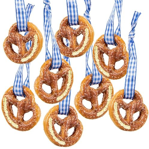 Brezel-Anhänger, 8er Set: Mini Oktoberfest-Anhänger, Bayern Deko zum Aufhängen, Bayerische Dekoration für Oktoberfest, Volksfest & Geburtstag, Wiesn Tischdeko Brezeln, Party Give-Aways, Dekoset, 4 cm