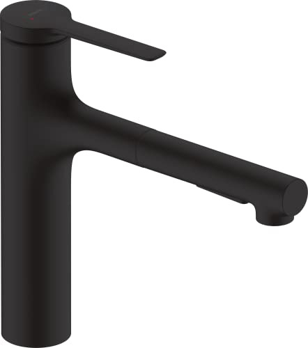 hansgrohe Zesis M33 - Küchenarmatur mit Metall Brause ausziehbar, mit Schlauchbox (sBox), 2 Strahlarten, Wasserhahn Küche mit Auslauf Höhe 160mm, Mischbatterie Küche schwenkbar , Mattschwarz