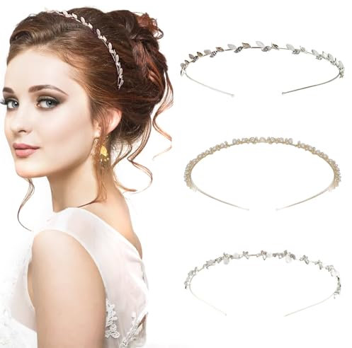 Kytpyi Haarreifen Damen, Haarschmuck Hochzeit, 3 Stück Damen Mädchen Schlichter Eleganter Haarreif für Kurze Haare Lange Haare, Glitzer Tiara für Hochzeit Party Geburtstag Fest usw