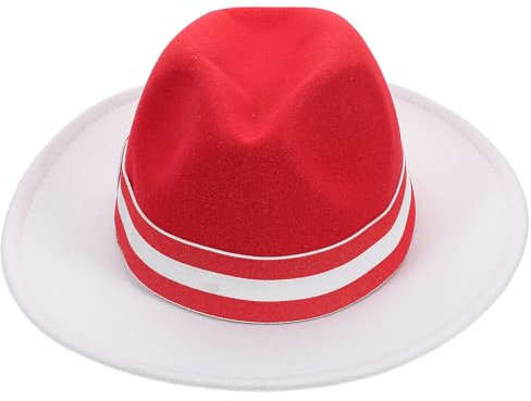 Theaque Klassischer Fedora-Hut mit breiter Krempe, schwarz, rot und weiß, Filz, Panama-Jazz-Hüte für Damen und Herren, siehe abbildung, 34.5X31.5X10CM
