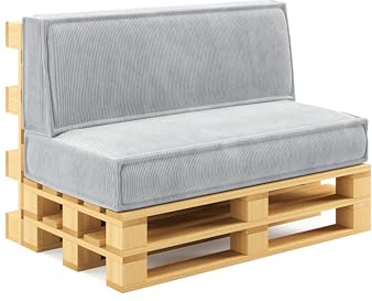 chilly pilley® Elegante Palettenkissen aus Cord – Hochwertiges Sitz- & Rückenkissen Set mit modernem Design, Sitzpolster mit Schaumstoffkern & Rückenkissen (2er Set, Hellgrau)