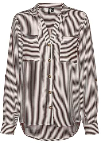 VERO MODA Dam Vmbumpy L/S skjorta ny WVN Ga Noos långärmad blus, eldad tegel/ränder: Snövit, S, Eldad tegel/ränder: Snövit, S
