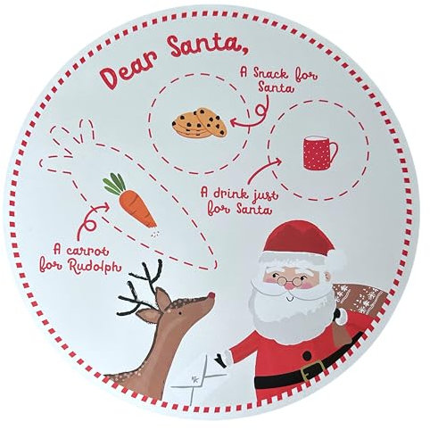 eBoutik - Tabla plana irrompible para decoración de Nochebuena de Papá Noel para temporada festiva, leche y galletas, secciones de zanahoria, plato de Navidad para niños para Papá Noel y reno Rudolph