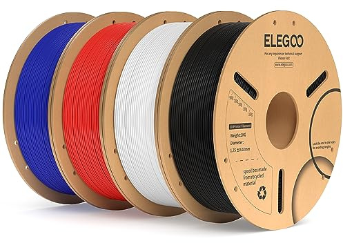 ELEGOO PLA+ Filament 1.75mm 4KG Schwarz/Weiß/Rot/Dunkelblau | PLA Plus, Härter und Stärker 3D Drucker Filament, Maßgenauigkeit +/-0,02mm, 1kg Spule Kompatibel mit den Meisten 3D Printer