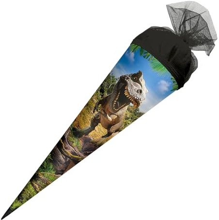 Unbekannt- Cornet Surprise « Tyrannosaurus », 50 cm, Rond, avec Fermeture en Tulle, Emballage Cadeau pour la rentrée des Classes, 10278782, Noir