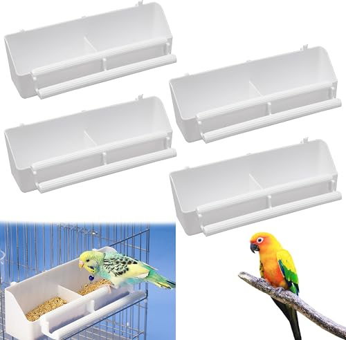 Sxutop Mangiatoia per Uccelli 4 Pezzi Mangiatoie per Pappagalli in Plastica Ciotola Acqua per Uccello Ciotola per Cibo Uccelli da Appendere 2 Scomparti Contenitore per Uccello Gabbia(Bianco)