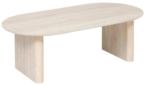 Atmosphera - Table Basse Ovale Anaya Effet Travertin - Beige - 120 x 60 x 40 cm - pour Salon, Séjour Contemporain