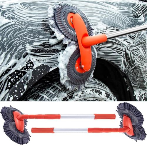 Autowaschbürste - Auto-doppelkopf-waschbürste | 360° Drehung Autowaschbürste Mit Teleskopstiel | Multifunktionale Mikrofaser Chenille Autowaschmopp | Langer Griff Multifunktionale Reinigungsbürste Fü