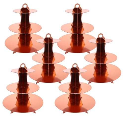 ZOFUN Confezione da 6 alzate per torte in cartone a 3 piani, 30,5/24,5/18 x 32,5 cm, alzate per cupcake in cartone color oro rosa, alzate per torte rumorose per tè pomeridiano, feste di compleanno,