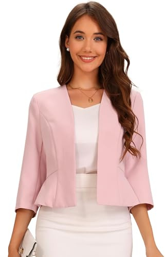 Allegra K Femme Blazer Court Col sans Revers Peplum Taille Haute