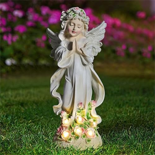 FIYSON Solar Engel Gartenfiguren, Betend Flügel Engelfigur, LED-Schutzengel-Figur, Wetterfest Fairy Engel GartenDeko, Solar Grablicht Outdoor Dekor, für Haus,Hof,Terrasse,Veranda,30x14x12cm