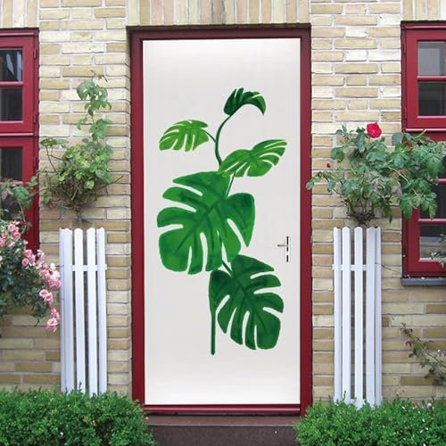 Türtapete Selbstklebend 77x200 Monstera Deliciosa Türaufkleber 3D Türposter Tropische Pflanzen Fototapete Türfolie Türklebefolie Wasserdichte für Türwand Dekoration Tapete a8275