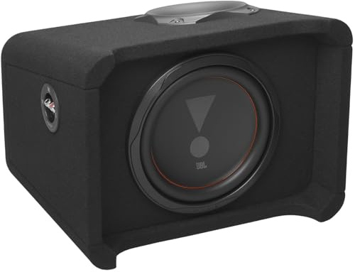 JBL Club 1000P Subwoofer con Caja 250mm 10, 350W RMS y 1050W Pico, 2 Ohm, Sensibilidad 83dB, Respuesta 35Hz-400Hz, Slipstream Port, Diseño Wedge Box Resistente con Esquinas Redondeadas para Coche
