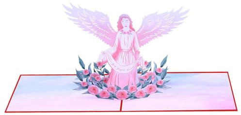 Angel Pop Up Card,Angel And Flower Pop Up Card | Unique Catholic Christmas Card With Envelopes For Funeral, Bereavement, Memorial, Christening