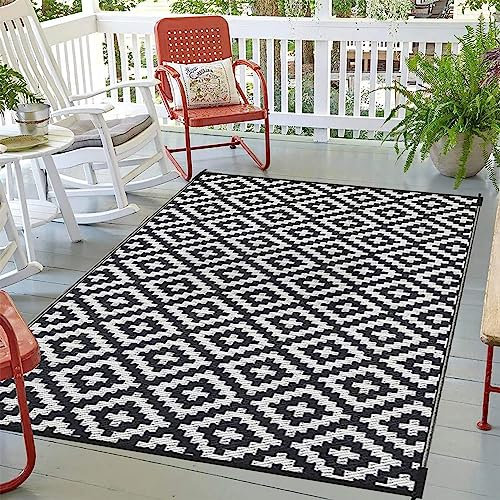 Großer Outdoor-Teppich, 2,7 x 3,6 m, wendbar, wasserdicht und leicht zu reinigen, recycelter Kunststoff, für Garten, Terrasse, Camping, Picknick, Deck, Strand, langlebig und stilvoll, für den Sommer