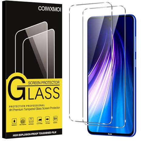 Coiwxmoi 2 Piezas Protector de Pantalla para Xiaomi Redmi Note 8, Note 8 2021, Mi 9 Lite, Cristal Templado Antiarañazos Dureza 9H Sin Burbujas Ultra HD Resistent Transparente Vidrio Película