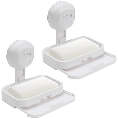 VirtuGro 2pcs Porte Savon Douche Salle de Bain Boite Savon à Succion Support Savons Douche à Tiroir pour Garder Les Savons au Sec pour Salle de Bain Cuisine Blanc
