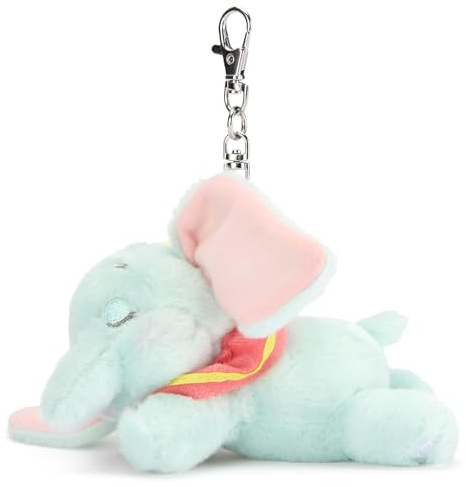 Disney Store Official Peluche Portachiavi Dumbo Addormentato, 13 cm, Peluche di Elefante con Portachiavi Rimovibile, 1+
