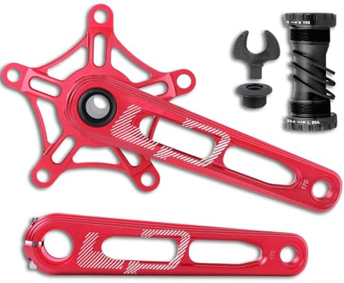 HWEVDHJ 130BCD Fünf-Klauen Faltrad Kurbelgarnitur 170mm Fahrradkurbelgarnitur Hohle Integrierte Kurbelgarnitur Mit Tretlager Und Kettenblattschrauben(Rosso)