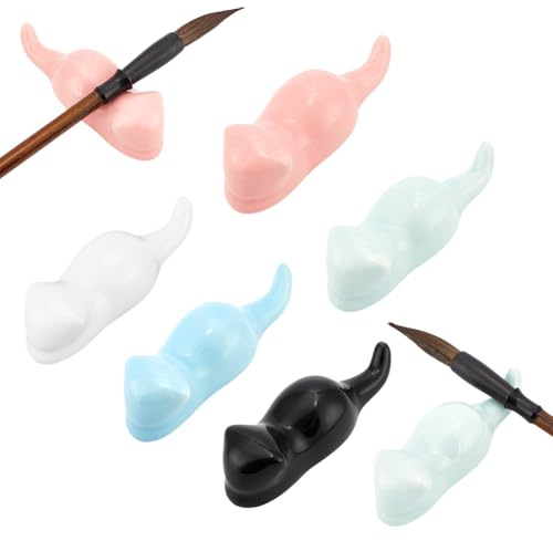 PH PandaHall 5 pz Supporto per Pennelli In Ceramica Portapenne A Forma di Gatto 5 Colori Porta per Pennelli Carino Supporto per Penna di Calligrafia Pittura Cinese