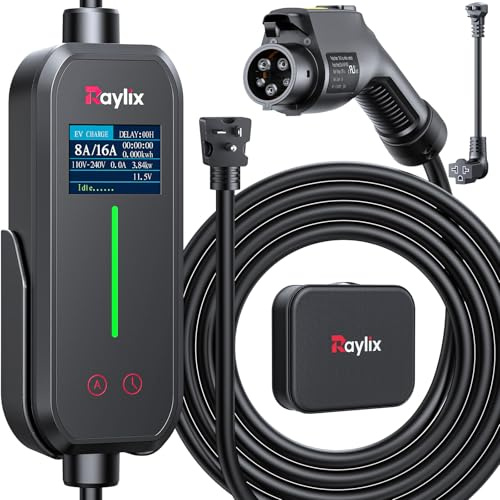 2026 Upgraded Level 1&2 Portable EV Charger, 8-16Amp Adjustable Current & Timer, 110V–240V, NEMA 5-15 & 6-20 Plug, 21Ft EV Charging Cable, J1772 Electric Car Charger for All PHEV/EV Charging Cord