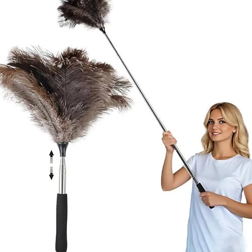 WZCFFF Muelle de polvo extensible, pluma de avestruz para la limpieza, polvo extralargo para techos altos, armarios de luz, para casa, coche, oficina, polvo expandible extra largo