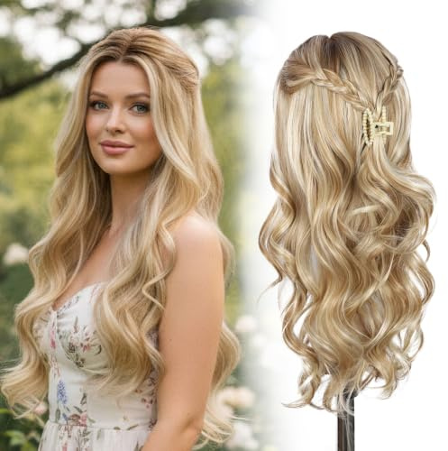 Sapphirewigs Blonde Perücke Lace Front 13x4 Synthetische Perücken Körper Welle Mix Blonde Lace Front Haare Vorgezupft Tägliche Wear Party Date Weihnachten 22 inch