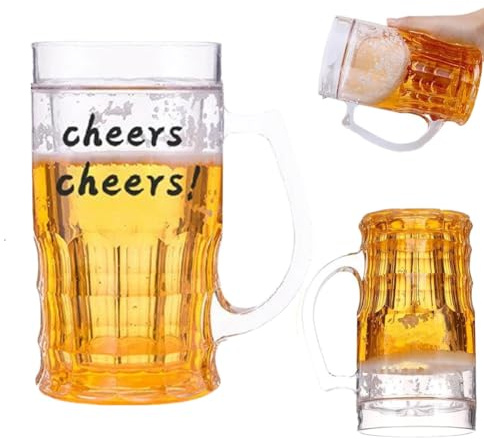 Fake Beer Mug, 15x8.5cm Double Layer Funny Beer Mug, Realistic Plastic Fake Beer Mugs with Handles Mezzanine Model Beer for Bar Beverages Pranks, Parties & Novelty Decor