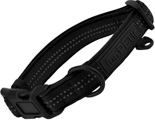 funPETic Hundehalsband - Verschiedene Größen, gepolstert, reflektierend, für große und kleine Hunde (L - Schwarz)