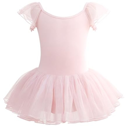 Mecceos Ballet Leotards for Girls - Toddler Flutter Wing Sleeve Tutu Skirted Ballerina Dance Dress(4-5T,Ballet Pink)
